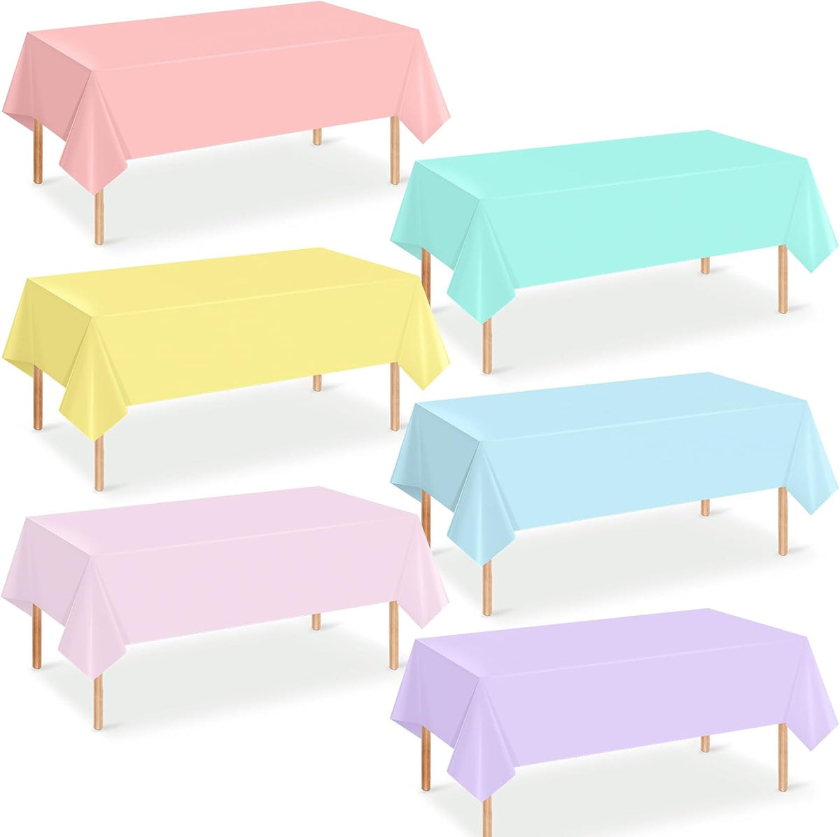 4Pcs Pastel Tablecloths, Mix Color Plastic Tablecloth Disposable Rectangle Table Covers for Baby - Pastel Rectangle / 6pcs