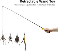 TTcat Cat Feather Wand Toys,Retractable Wand Toy with 4 Feather Refills, Interactive Cat Toy Kitten Toy for Indoor Cats to Play Chase Exercis