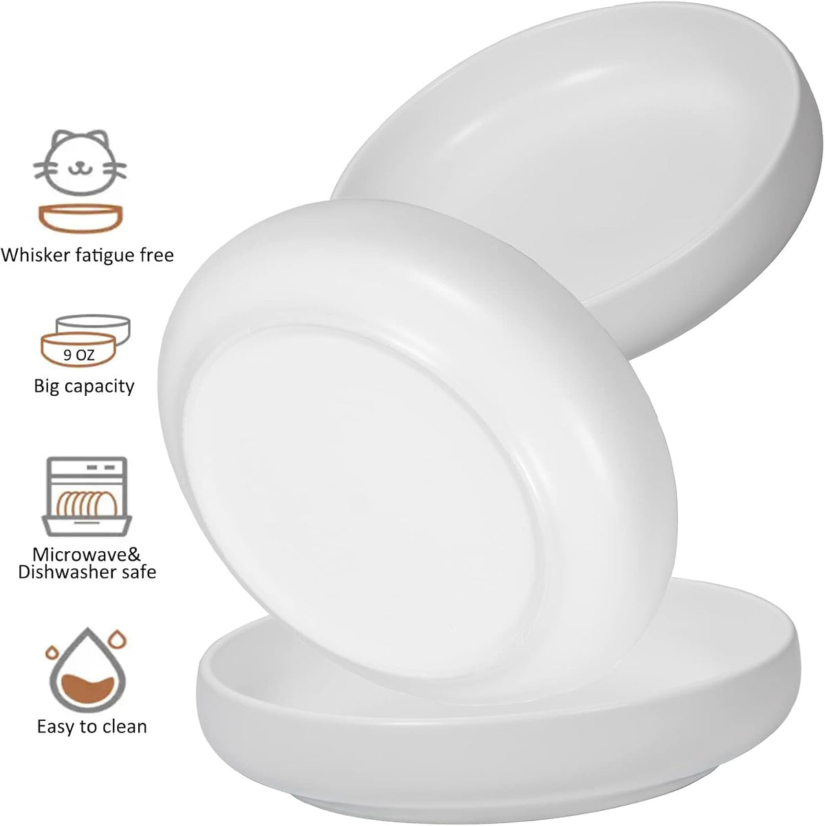 Ceramic Cat Bowls, Shallow Cat Dishes for Food and Water - White-3pack - image 2