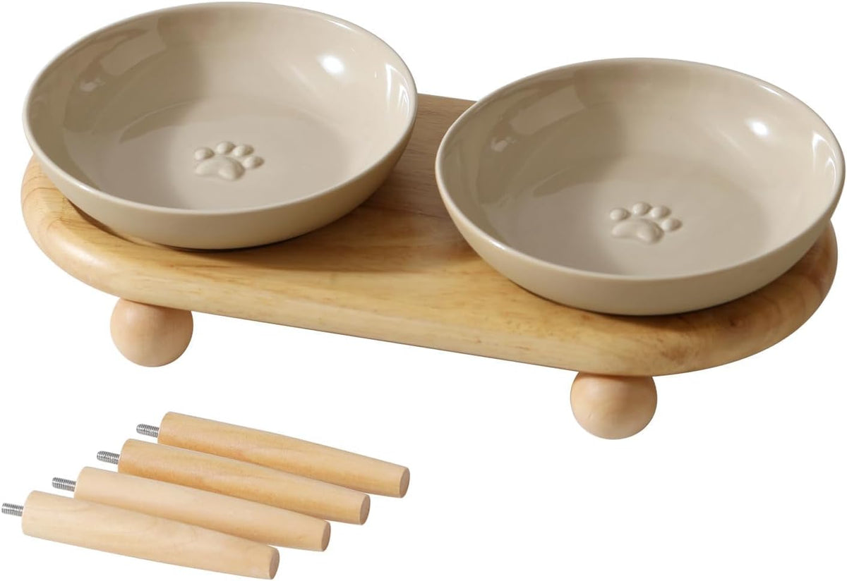 Elevated Cat Bowls, Cat Food and Water Bowl Set - Vintage Latte / 2 Bowls