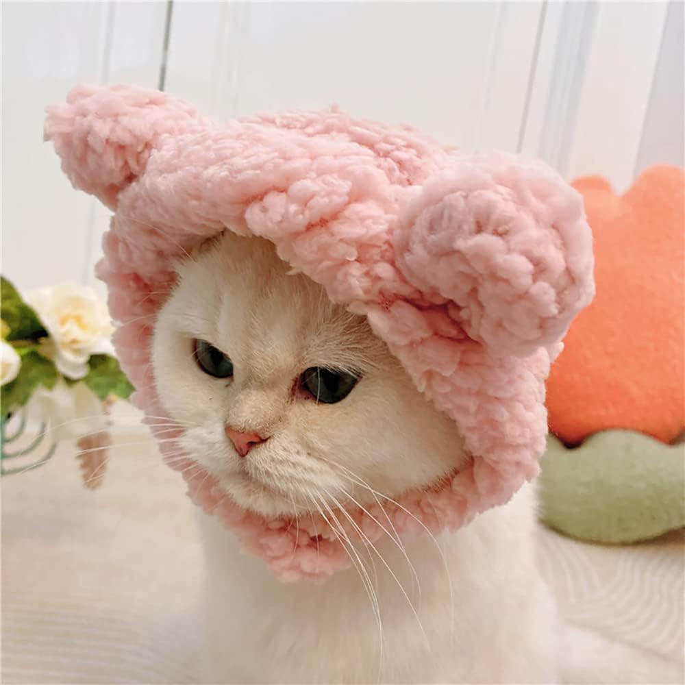JOICEE Cute Cat Costume Warm Bear Hat Adjustable Small Pet Headwear - Pink - image 4