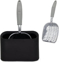 Metal Cat Litter Scoop with Holder, Aluminum Cats Litter Scooper Captures All Clumps, Heavy Duty Metal Kitty Scoopers with Holder, Cat Metal Scoop and Holder (Black)