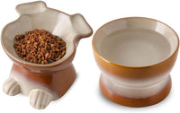 Nihow Elevated Ceramic Dog Bowls: 6.5 Inch Raised Dog Bowl for Food - 8.5 OZ + 22 OZ (2 Bowls) / Brown