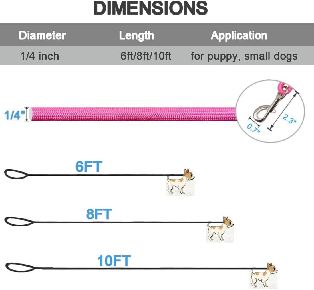 MayPaw Small Rope Dog Leash 6FT 8FT 10FT - 10ft*1/4" / pink - image 4