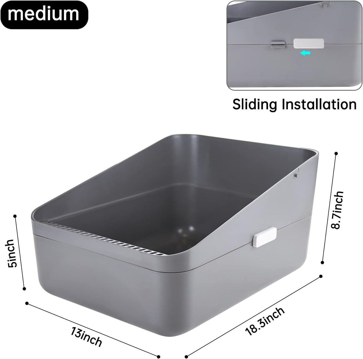 Open Cat Litter Box:Odor Reducing Anti Splash Design – Daily Care for Cats - Gray Medium - image 3