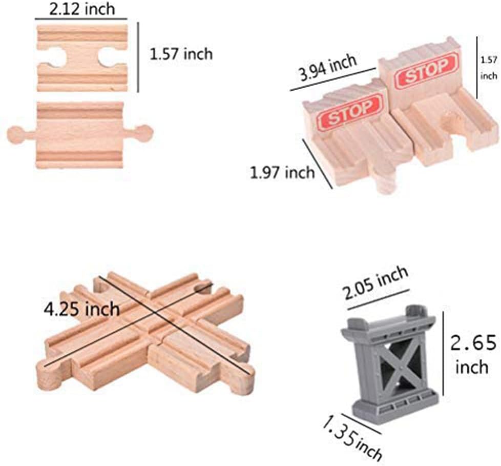 Ioffersuper wooden train track expansion set, 12 piece bump, cross, bridge pier and stop tracks - view 2