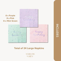 Harlow and Grey Sprinkles happy birthday napkins in pastel pink, mint and purple with holographic fo - view 3