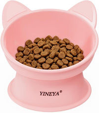 YINEYA 2 Pack Cat Food Bowls Elevated Design for Neck Comfort - Pink