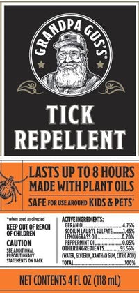 Grandpa Gus's Natural Tick Repellent Spray with Essential Oils - for Humans, DEET-Free, Up to 8 Hours of Protection, Camper Essentials, Safe Around Kids and Dogs, 4 oz (Pack of 2)