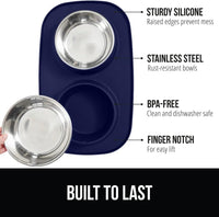 GORILLA GRIP Dog Bowl Set with Feeding Mat - Navy / 1 Cup Bowls - image 2