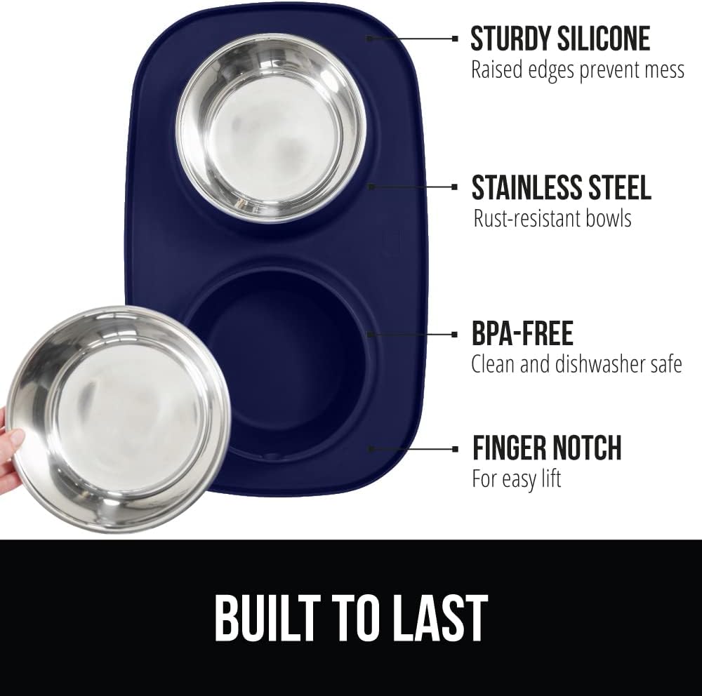 GORILLA GRIP Dog Bowl Set with Feeding Mat - Navy / 1 Cup Bowls - image 2