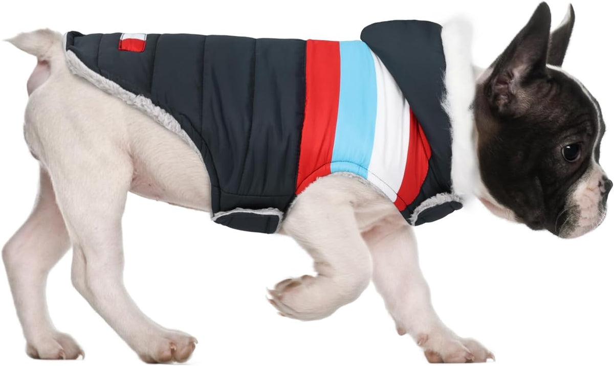 HDE Dog Puffer Jacket Fleece Lined Winter Coat & Harness Hole NVY - Medium / Patriotic