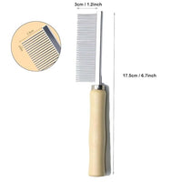 Pet Comb for Dog Cat Rabbit Grooming, Dog Stainless Steel Combs with Wooden Handle, Small Cat Flea Lice Comb for Removes Mats, Tangles and Loose Fur