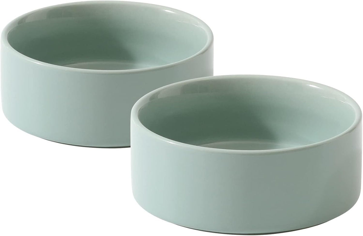 Cat Bowls Set of Two, 5.1” Ceramic Cat Food Bowls - Light Green / 2 Bowls - 5.1"