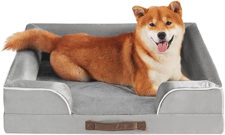 Friends Forever Large Dog Bed Couch - All-Foam Bolster Bed / Ally Grey / Medium (28" x 23" x 6.5")