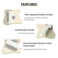 Marchul 2Pcs Pet Comb Flea Comb Set for Cats Dogs, Cat Grooming Brush with Release Button and Stainless Steel Round Teeth, Self-Cleaning Dog Combs for Removing Pet Hair, Knots & Loose Fur, White