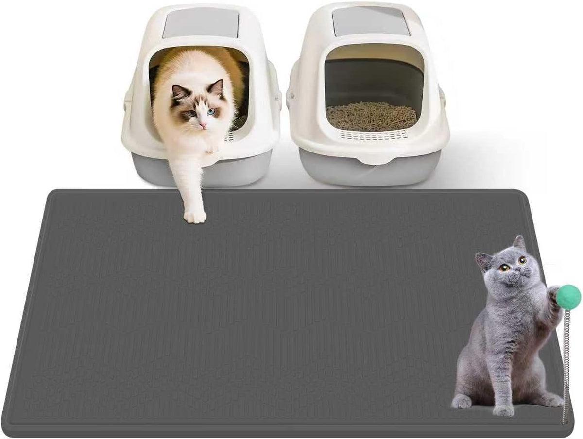 Silicone Cat Litter Mat with Toy, Waterproof - Dark grey