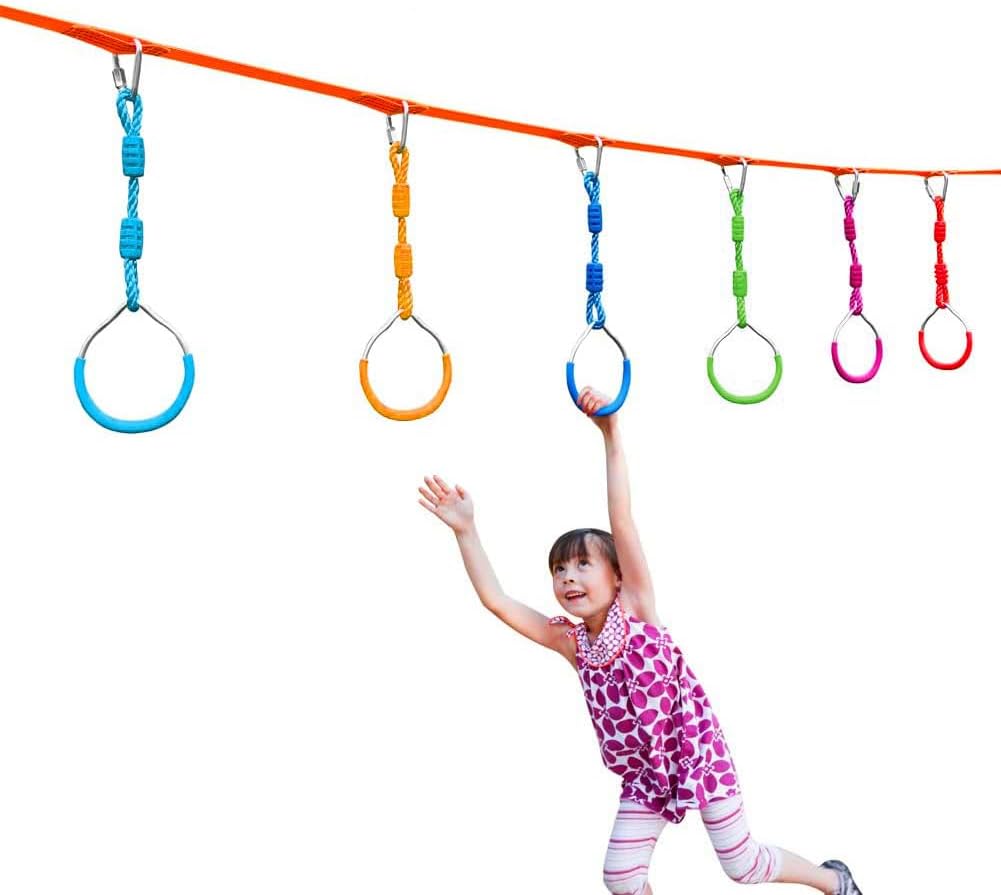 Swing Gymnastic Ring Warrior Obstacle Course Slackline Climb Trapeze - 8 Pack / Light Blue - image 2
