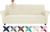 Super Stretch Couch Cover Universal Sofa Covers with Elastic Bottom - - Beige / Large (72"-92")