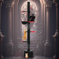 PAWZ Road Gothic Cat Tree, Floor to Ceiling Cat Tower with Adjustable Height (86.8-120 Inches), 5 Tiers Black Cat Condo with Cozy Hammock, Fully Scratching Posts and Dangling Balls for Indoor Cats