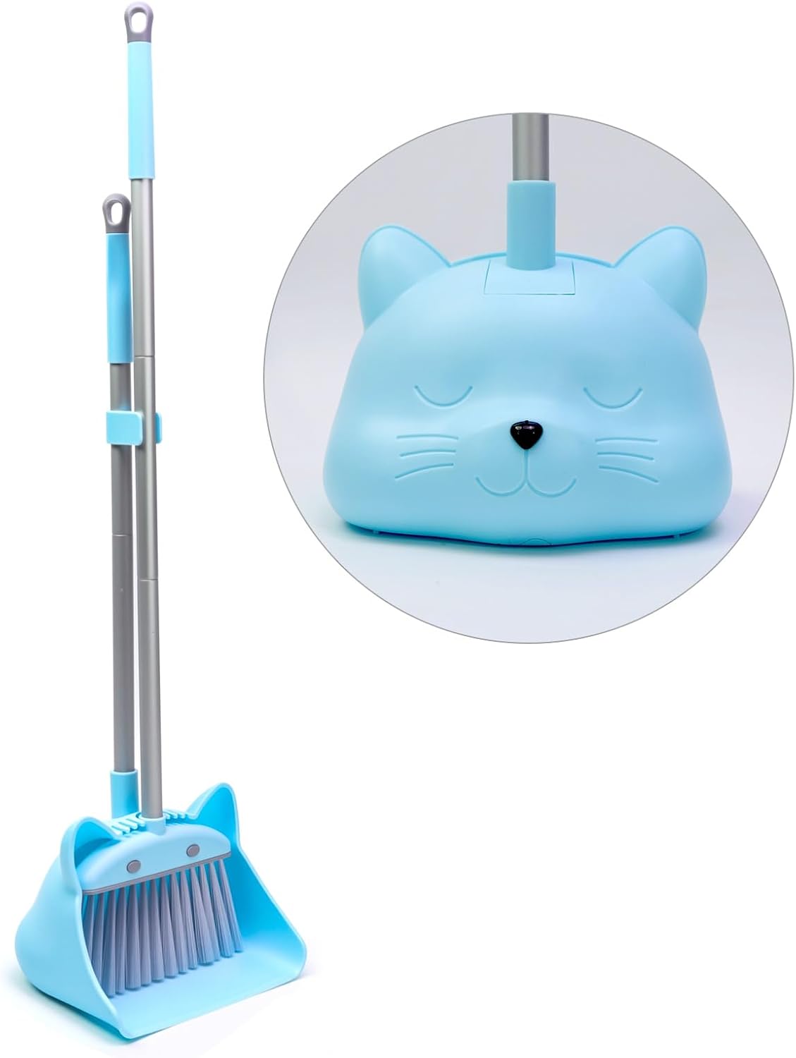 Bluocean 28 inch blue kids mini broom and dustpan with cartoon cats
