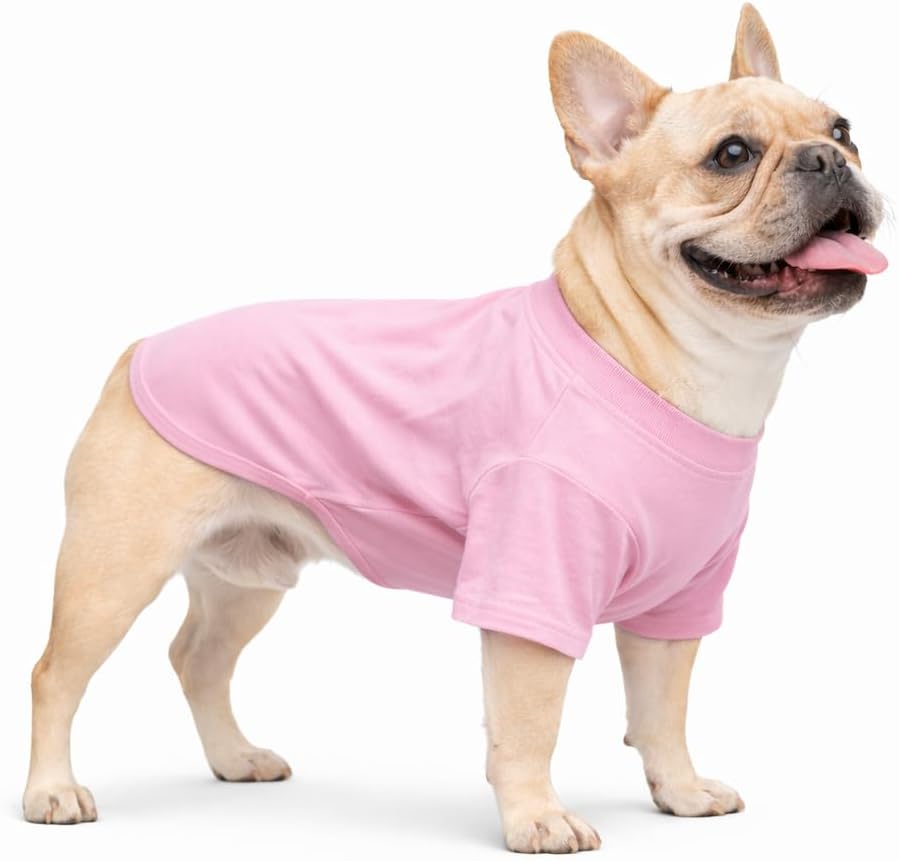 Lovelonglong Pet Clothing Dog Costumes Basic Blank T-Shirt Tee Shirts - B-M (for Bulldog -25lbs) / Pink