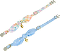 Cotton Bowtie Cat Collar with Bell 2 Pack Adjustable Breakaway Kitten - Polka Dot + Plaid / 7.5-11.4 Inch (Pack of 2) - image 4