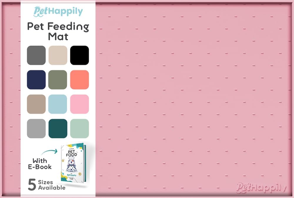 Dog Food Mat - Raised Edges Dogs Mat for Food and Water Prevent Spill, Waterproof Cat Food Mats - 24"L x 15"W / Pink