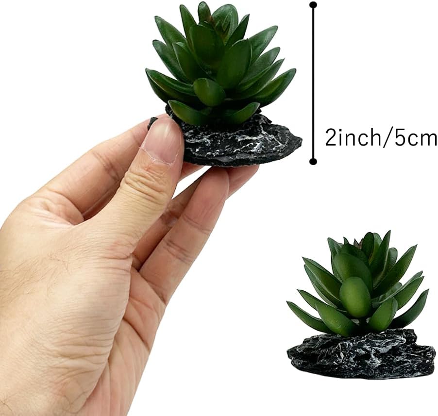 Reptile Artificial Plants Succulent Terrarium Decor Desert Rainforest - Dark-green-3pcs-se - image 3