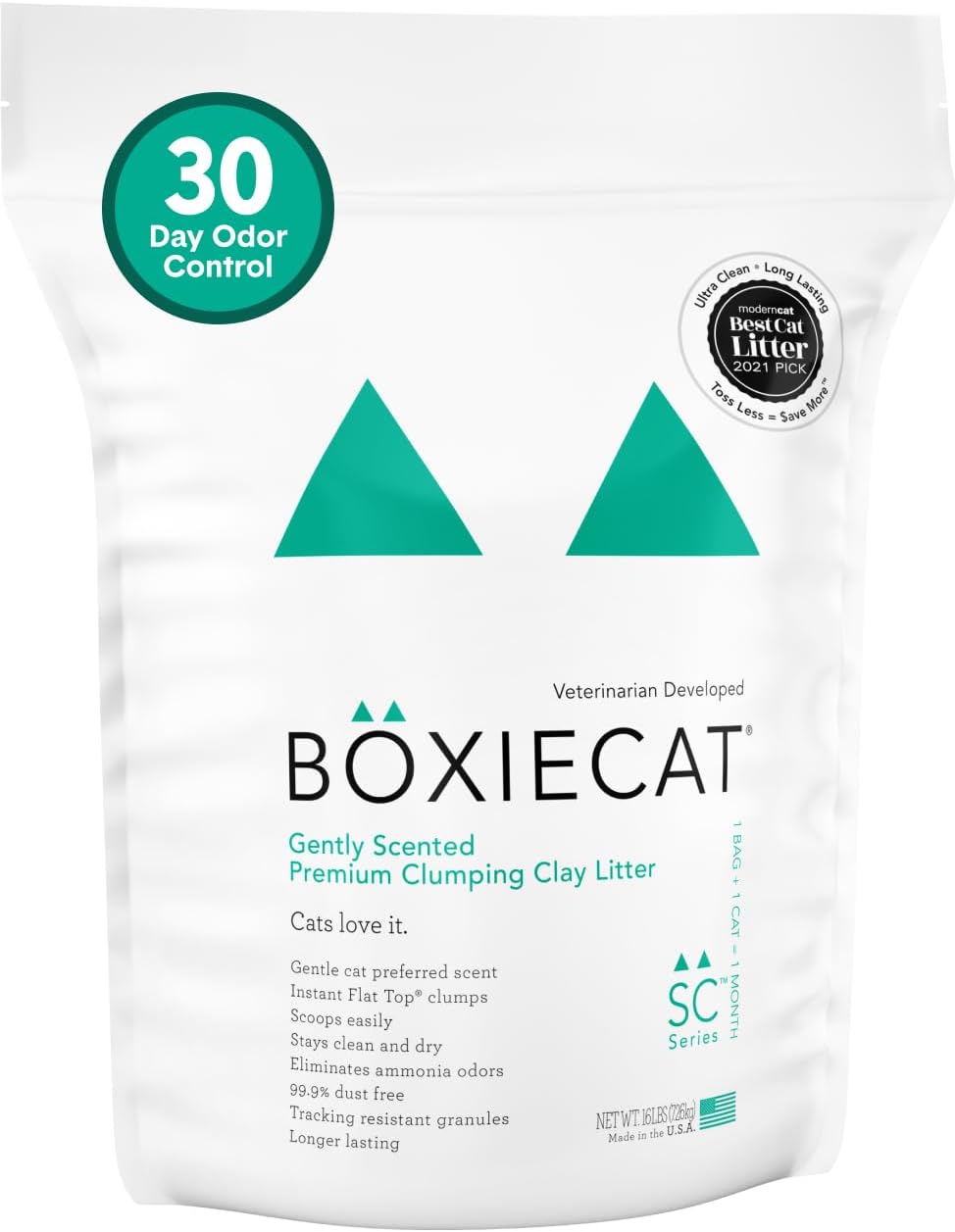Boxie Premium Unscented Clumping Cat Litter 30+ Day Odor Control – Daily Care for Cats - Gently Scented / 16 lb