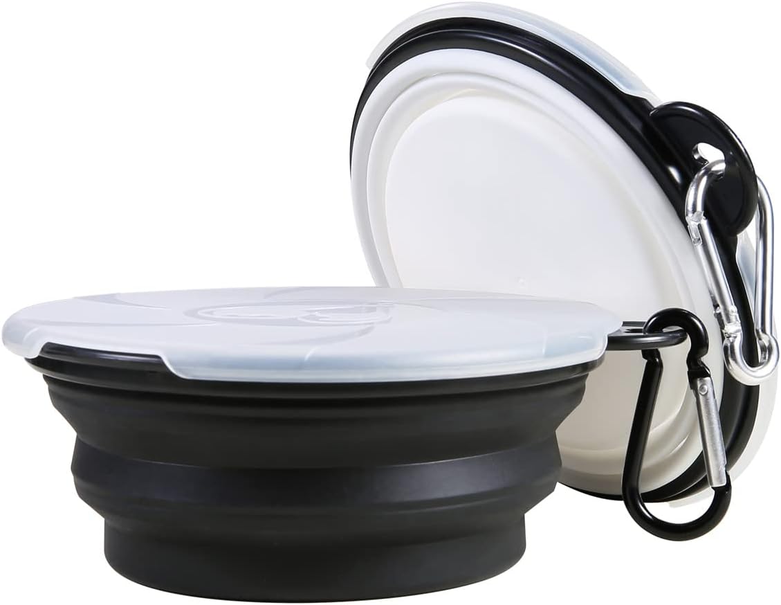 Collapsible Dog Bowl, with Lids - Small / Black+White - image 3