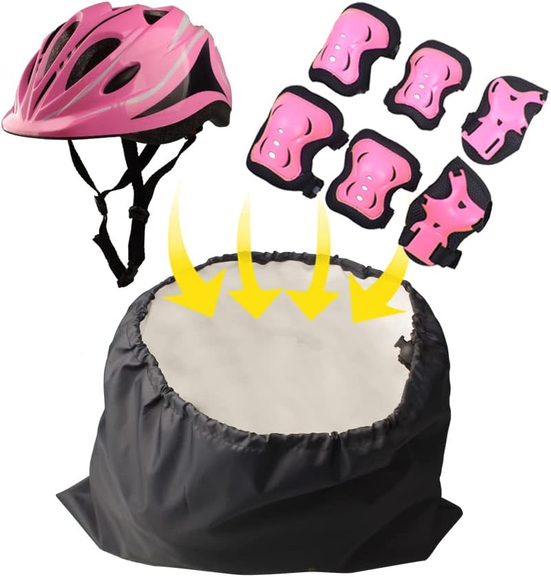 Kids helmet and pad set in pink with knee, elbow and wrist guards and storage bag - view 3