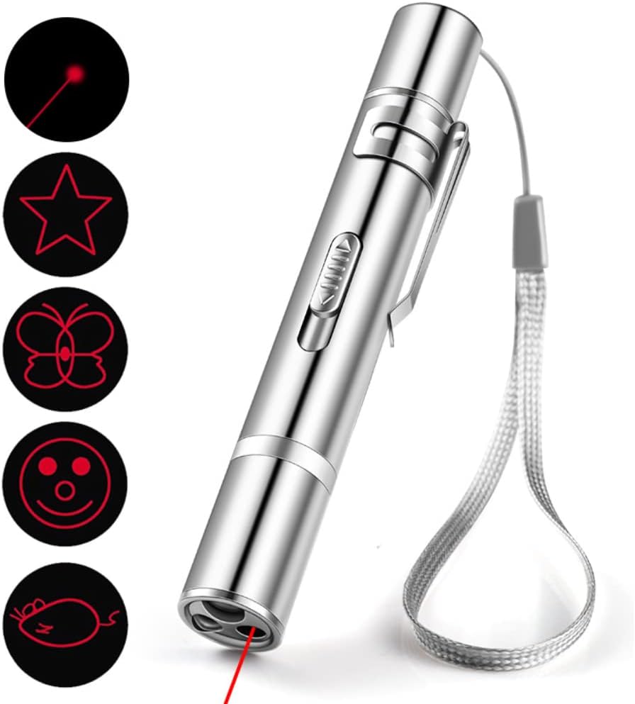 Aluminum alloy rechargeable cat laser pointer toy with clip and USB charging