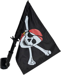 ifeolo double sided pirate flag with skull, crossbones and red scarf on a stainless steel pole