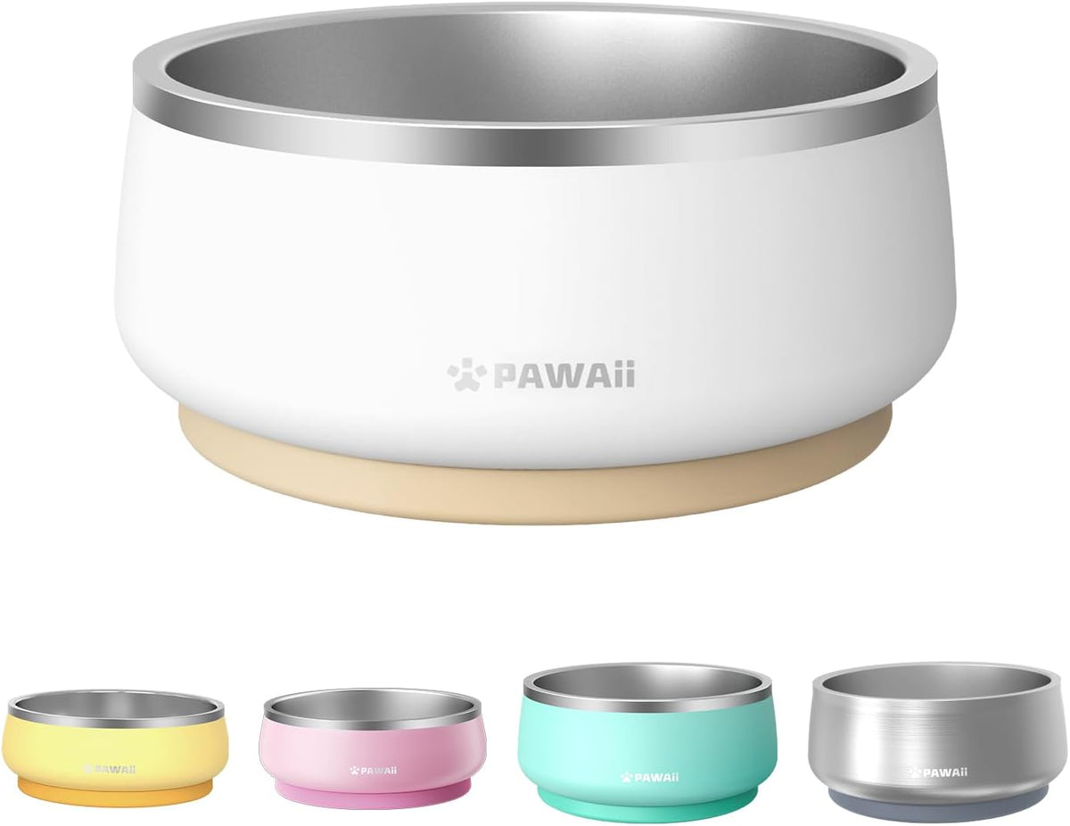 Pawaii Small Dog Bowl, 12 oz Stainless Steel Food and Water Bowl, 1 Pack – Essentials for Dogs - 68oz / Cream White
