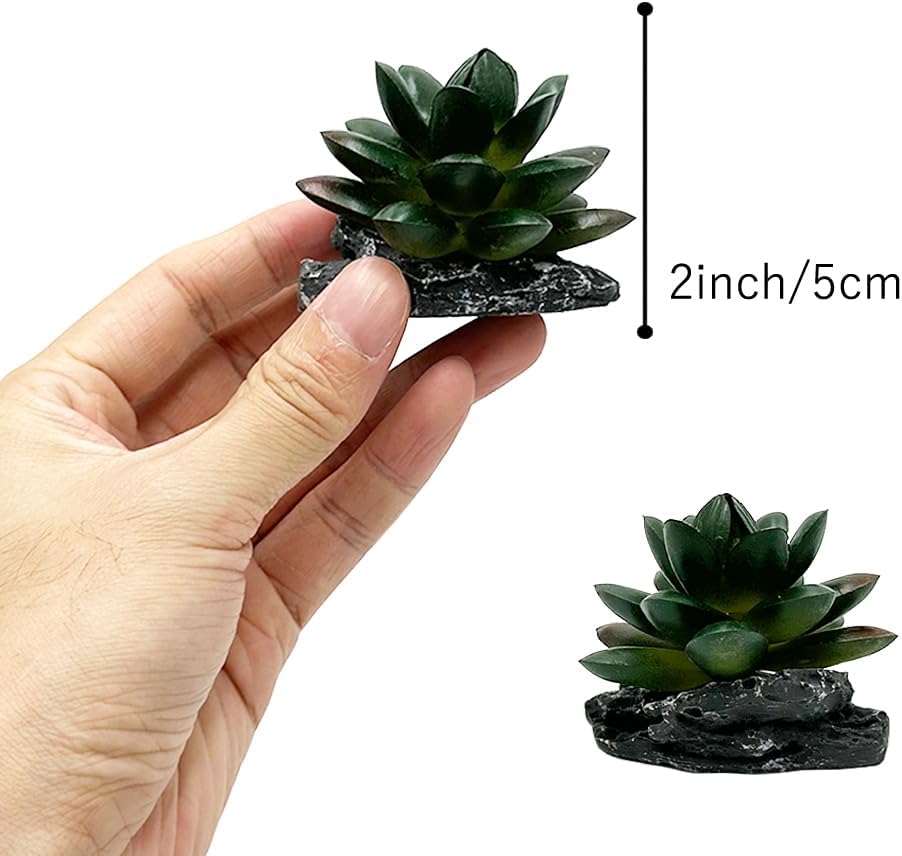 Reptile Artificial Plants Succulent Terrarium Decor Desert Rainforest - Dark-green-3pcs-se - image 2