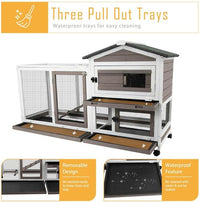 57" L Rabbit Hutch Indoor Outdoor 2 Story Large Bunny Hutch with Run Guinea Pig Cage Wooden Rabbit Cage with Removable 3 Pull Out Trays Pet House for Small-Medium Animals