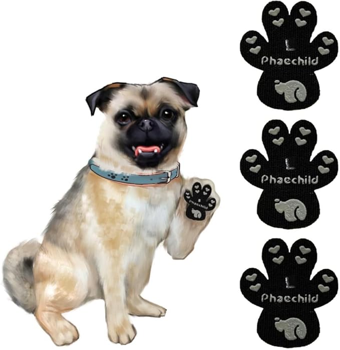 Dog Paw Pads Anti-Slip Grips,Dog Paw Protectors for Senior Dogs on Hot Pavement,Provides Traction to Keep Them from Slipping on Smooth Floors 12 sets-48 Pads Black L