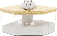Hamster Sand Bath Box Container, Small Pet Sandbox Lid Design Wooden Sandbox Dust Bath, Transparent Bathroom & Digging Box Acrylic Syrian Hamster Litter Box Animal Accessories (D Small)