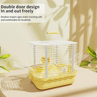 Bird Carrier Travel Cage, Durable Portable Stainless Steel Birdcage with Bird Perch & Feeding Bowl for Parrots Canaries Budgies Lovebirds Conures Cockatiels (Small Yellow)