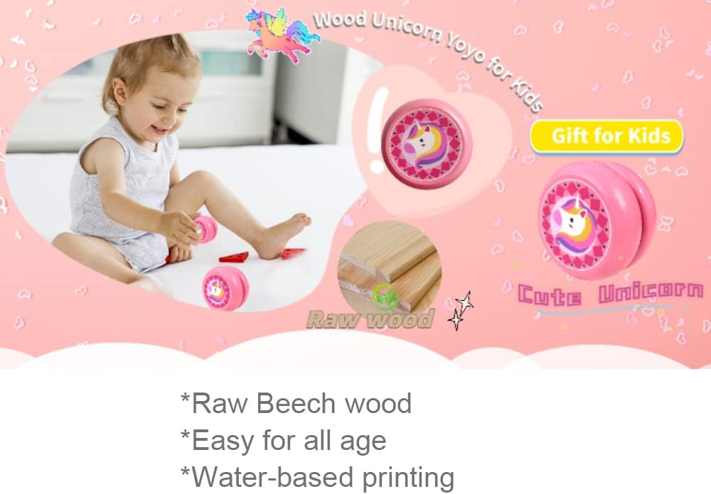 Chic U pink wooden yoyo for kids with a decorative painted pattern - view 2