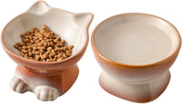 Nihow Ceramic Basic Cat Bowls: 5 Inch Cat Bowl for Food & Water – Essentials for Cats - 4.5 OZ+8 OZ / Brown
