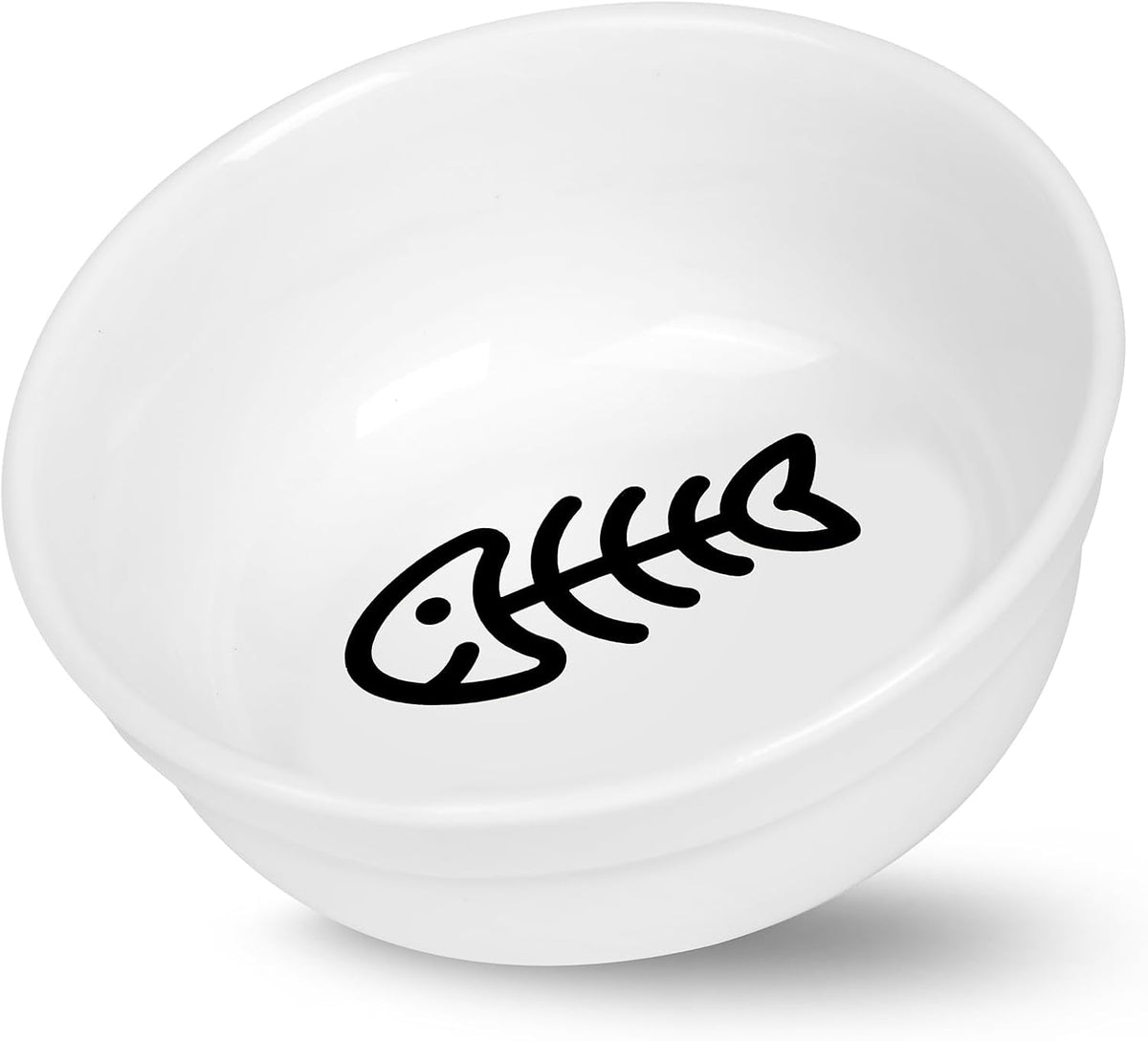 5" Ceramic Cat Bowl with Paws Pattern - Fish Bone