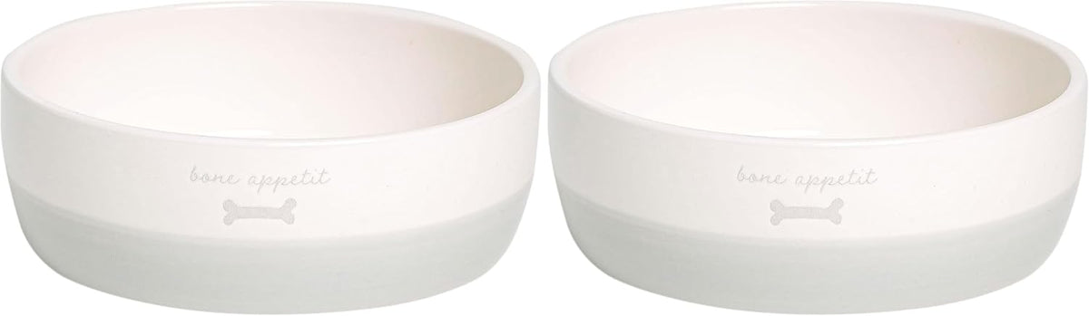 Pearhead Ceramic Dog Bowl, Woof Speckled Pet Food & Water Dish - Gray Bone Appetit Bowl / Small (Pack of 2)