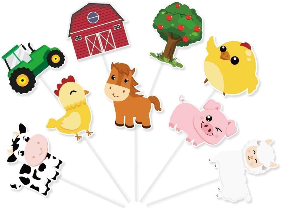 WERNNSAI 36 farm cupcake toppers with cow, pig, sheep, horse and house designs