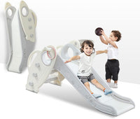 Onasti Kids Slide for Toddlers Age 1-3 with Basketball Hoop & Ring - Light Grey