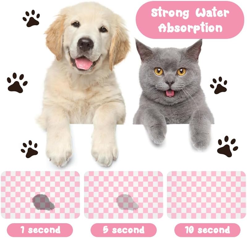 Dog Food Mats for Floors Waterproof - Plaid Pink / 20"L x 12"W - image 2