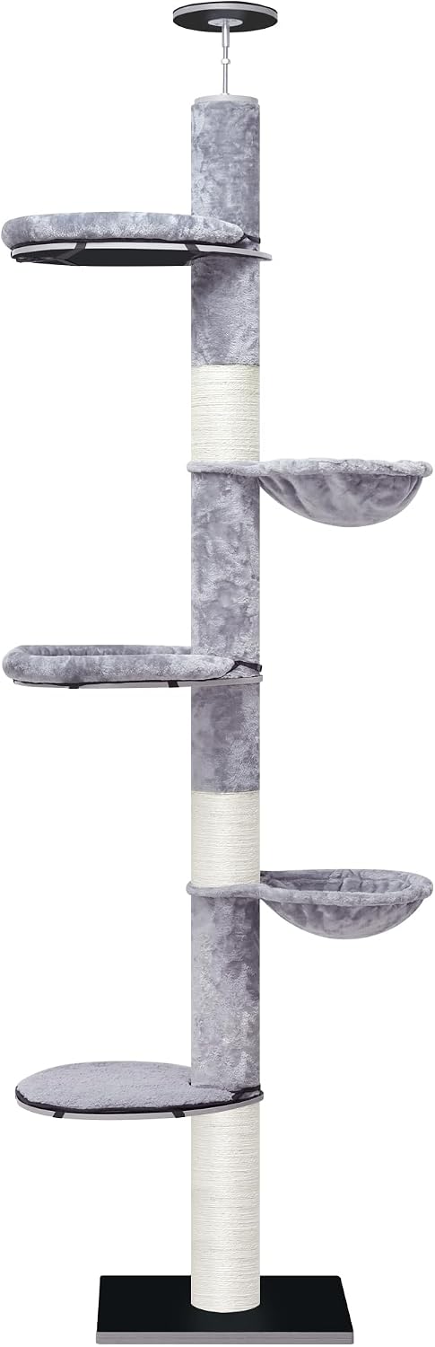 Adjustable 93"-116" Tall Cat Climbing Tree 5-Tier Kitty Activity - Big / Grey 2