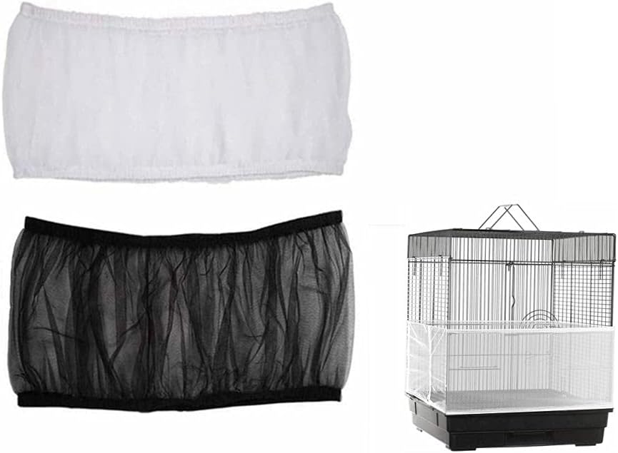 Bird Cage Seed Catcher, Airy Gauze Bird Cage Cover Seeds Guard Dust-Proof Universal Birdcage - Black + White / Small