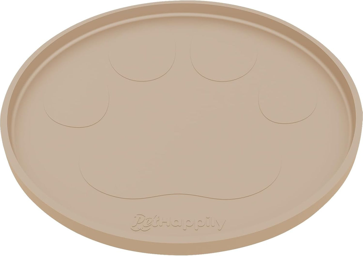 Dog Food Mat - Raised Edges Dogs Mat for Food and Water Prevent Spill, Waterproof Cat Food Mats - 10" Round / Beige